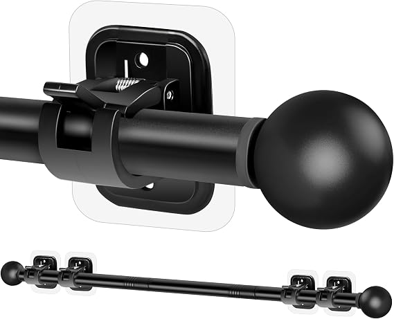 Curtain Rod No Drilling for Renter,30 to 45 Inch No Drill Adjustable, Black
