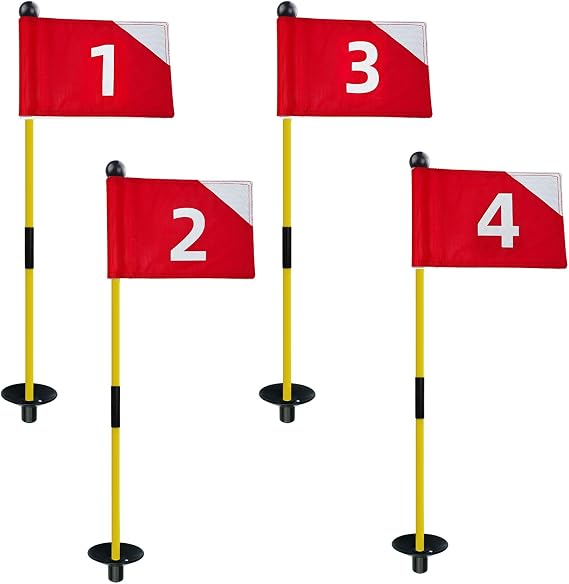Crestgolf 4 Pcs Mini Golf Flags and Flagstick for Putting Green with Tube Inserted Numbered for Yard Indoor Outdoor Hole Backyard Garden Practice, Ideal for Backyard Practice Putting Green
