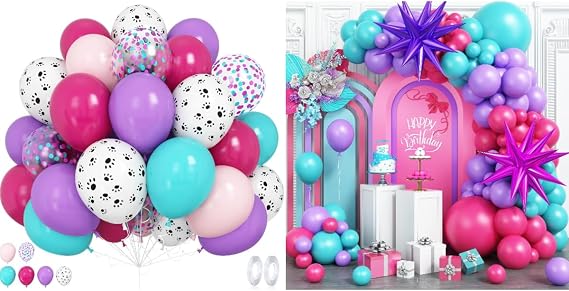 Hot Pink and Teal Blue Balloon Arch & Dog Paw Print Balloons for Birthday Baby Shower Wedding Anniversary Party