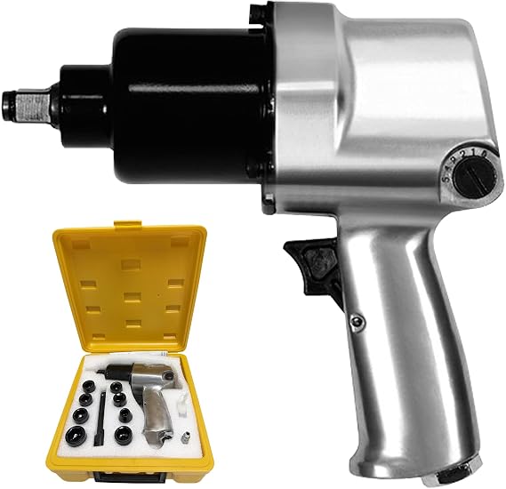 Air Impact Wrench 1/2 Drive, 1000 N.m Torque with 5-Mode Speed | 6000Rpm Twin Hammer Impact Wrench Kit, Heavy-Duty All-Metal Build With 9 Pcs Impact Sockets And Portable Cases