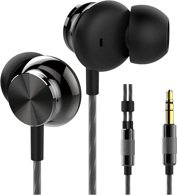 Betron BS10 Earphones Wired Earbud Headphones with 3.5mm Jack, Black | 12mm Bass Driver, Comfortable S/M/L Ear Buds and Case included, Secure Fit, Tangle-Free Cord, No Mic