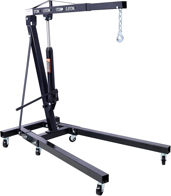 Engine Hoist Cherry Picker Engine Lift 2 Ton Engine Crane Hoist Stand Lifter with 6 Iron Wheels 360 Degree Swivels Arm Max Height 102.5" Black
