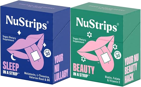 NuStrips Fast Dissolving Sleep & Beauty Oral Strips Travel Bundle with Melatonin, Valerian Root, L-Theanine, Vitamin B6, Biotin, Folate & Vitamin E