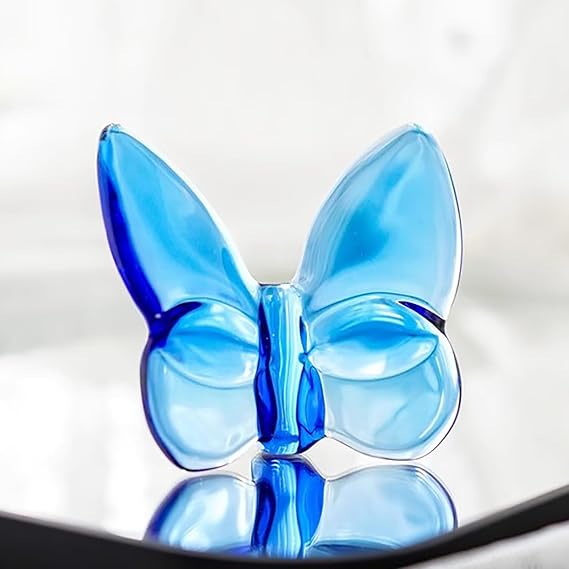 Crystal Butterflies Decor, Crystal Flower Figurines, Home Ornament Decor, Collectible for Wedding Christmas Party Decor(Blue)
