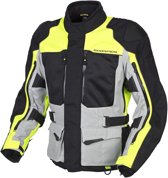 ScorpionEXO Yosemite Men's All Season Water Resistant Windproof Textile Adventure Touring Motorcycle Jacket with CE-Rated Armor (Hi-Vis - Medium)