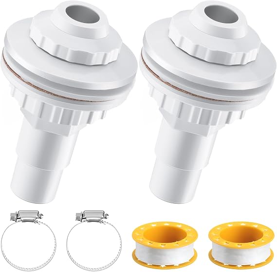 Pushglossy 2 Sets Swimming Pool Return Jet Kit  with Eyeball Assembly, Washers, Clamps and Thread Tape for Above Ground Pools