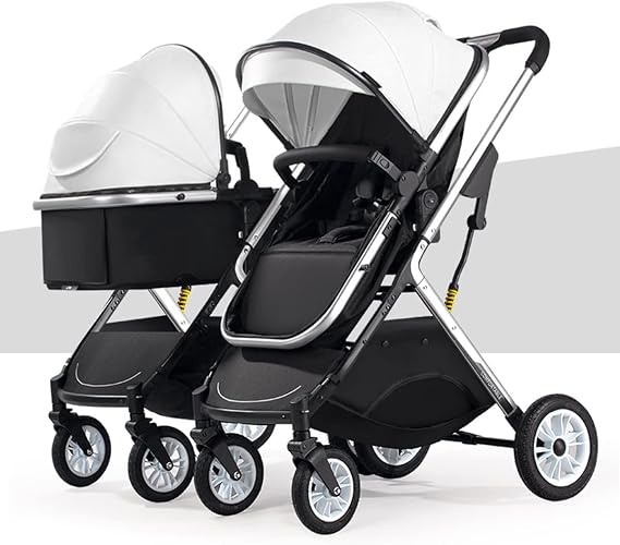 YCKEGEW Twins Stroller for Toddler-2 Strollers Folding Double Pushchaie with Aluminum Alloy Frame for Side by Side,Sleeping & Sitting Mode (Color : White)