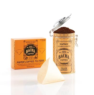 Bacha Coffee | Yellow Leopard Fine Blended Coffee, Autograph Collection, 100% Arabica Specialty Coffee, Ground Beans, Medium Roast, 250g & 100% Natural Wood Fibre Paper Filters, Small Bundle