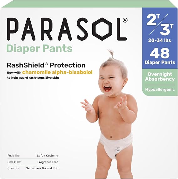Parasol Size 4 (2T-3T) Chlorine-Free Pull-On Diaper Pants, 48 Count | Natural Disposable Diaper Pants, RashShield Protection, Active 360 Comfort Wrap, Hypoallergenic Training Pull-Ups