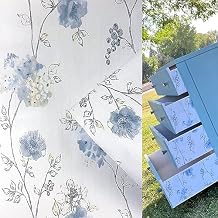 Ink Blue Flower Self Adhesive Wallpaper Drawer and Shelf Liner for Kitchen Cabinets Cover Furniture Door Decorative Stickers 17.7 Inch by 100 Inch