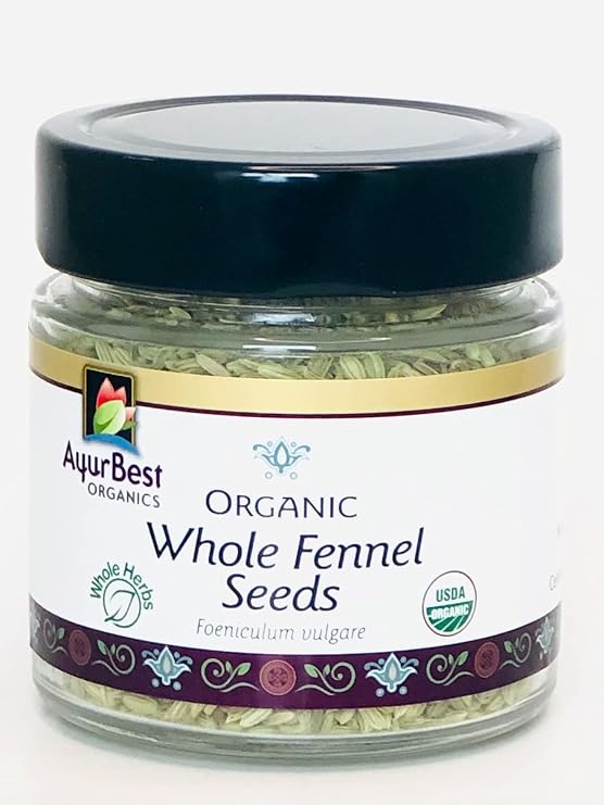 AyurBest Organics Whole Fennel, 100% USDA Organic, Kosher, Ayurvedic Herbs & Spices (3 oz Jar)