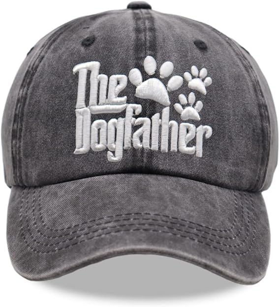 The Dogfather Paw Hat, Best Dog Dad Hats, Father's Day Adjustable Washed Denim Baseball Cap for Men
