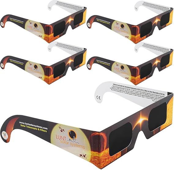 Lunt Solar Eclipse Glasses 5-Pack - ISO & CE Certified, AAS Approved for 2026 Eclipse in Spain & EU (UK, Germany, France)