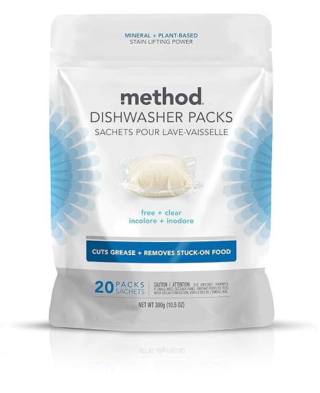 Method Power Dish Dishwasher Soap Packs, Free + Clear, 20 Load,1 count