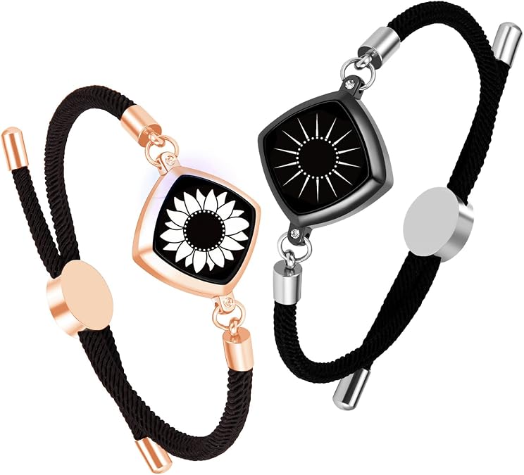 Long Distance Touch Bracelets, Vibration & Light up Remote Smart Matching Couples Bracelet for Couple Long Distance Relationship Girlfriend Boyfriend Festival Gifts Lover Jewelry Set Sun Sunflower Eternal Love