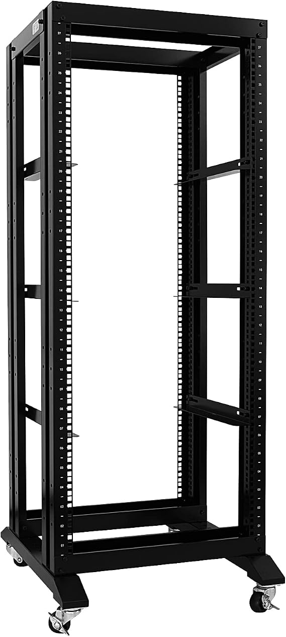 27U 4 Post Open Frame Network Server Rack 19inch Width 600mm deep with 3 Pairs of L Rail