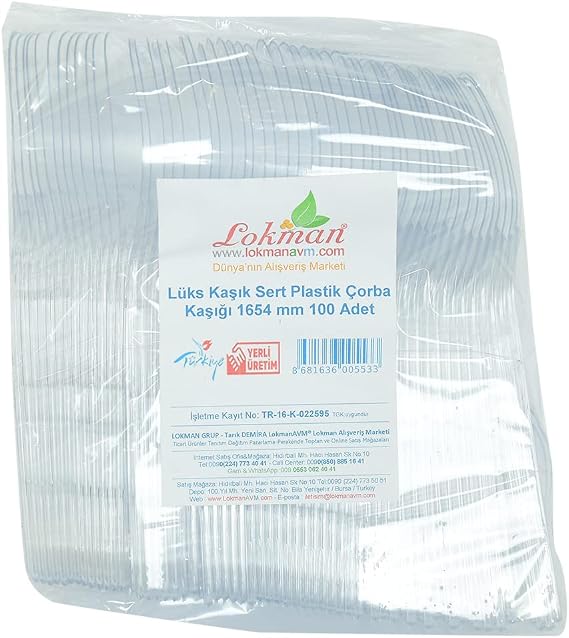 LokmanAVM Lüks Kaşık Sert Plastik Çorba Kaşığı 1654 mm Şeffaf 100 Adet 1 Paket