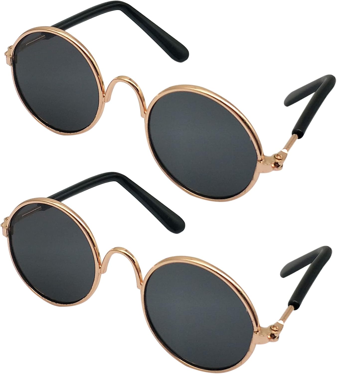 YAODHAOD Pet Sunglasses Classic Retro Circular Metal Prince Sunglasses Funny Cute Puppy Cat Teacher Bachelor Cosplay Glasses Pet Photos Props for Small Dog Cat(2 Pack) (Black)