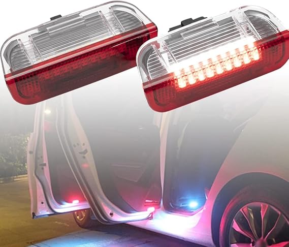 LED Courtesy Step Lights for VW Passat B6 Golf GTI MK5 MK6 MK7 Jetta, 18-SMD Red+White Led Rear Door Welcome Light Warning Interior Lamps Assembly Canbus Error Free