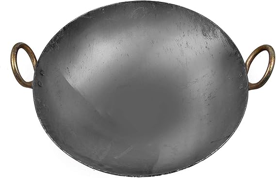Traditional Iron Fry Kadhai/Pan, Handmade Loha/Lokhand/Lokhandi Kitchen Kadai Fry Pan for Cooking with Golden Rings, 12 INCH/ 31 cm