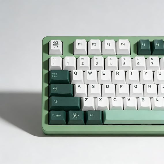 Matcha Green PBT Keycaps, Custom Botanical Japanese Keyboard Keycap, Dye Sub Cherry Profile Key Caps for 61/68/84/87/98/100 Cherry MX Mechanical Gaming Keyboards, 130 Keys