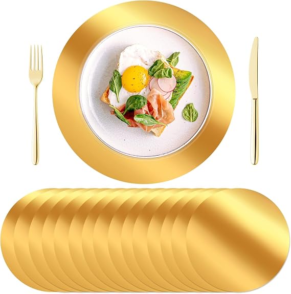 KesaPlan 50PCS 13in Round Gold Placemats, Disposable Paper Chargers Plate