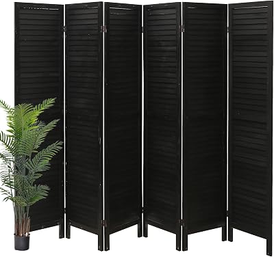 ECOMEX Room Divider 6 Panel,Black Room Dividers and Folding Privacy Screens,Portable Room Divider Screen Privacy,Wood Room Divider WallBlack