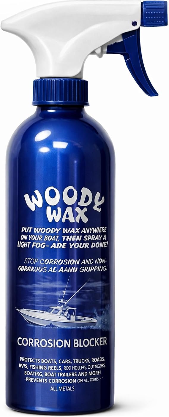 Woody Wax Boat Spray, Non-Skid Deck Wax & Metal Restorer, 16 Oz | Professional All-In-One Marine Protection for Decks, Hulls & Towers, No-Buff Formula Against Corrosion, Saltwater & UV Damage