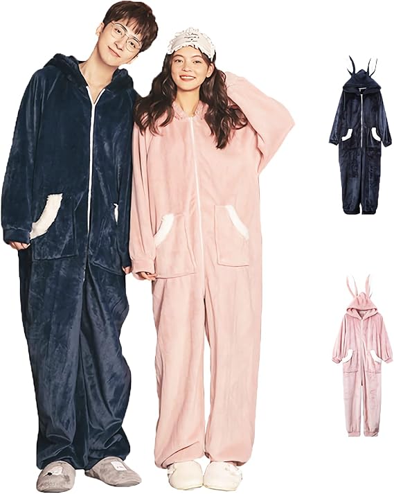 WJ-SISI Pair Pajamas, Couples, Winter Room Wear, Fluffy, Rabbit, Matching Room Wear, Pair Match, Loungewear, Flannel, All-in-One, Kigurumi, Nightwear, Women's, Men's, Korean, Cute, Pajamas, Warm,