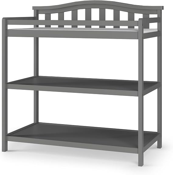 Child Craft Arch Top Infant Changing Table, Water-Resistant Pad and Safety Strap, Anti-Tip Kit Included to Prevent Tipping, Non-Toxic, Baby Safe Finish (Cool Gray)