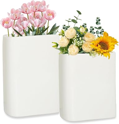 Modern Book Ceramic Vases, White Decorative Flower Vases for Table Bookshelf, Set of 2 Kitchen Utensil Storage LargeMedium