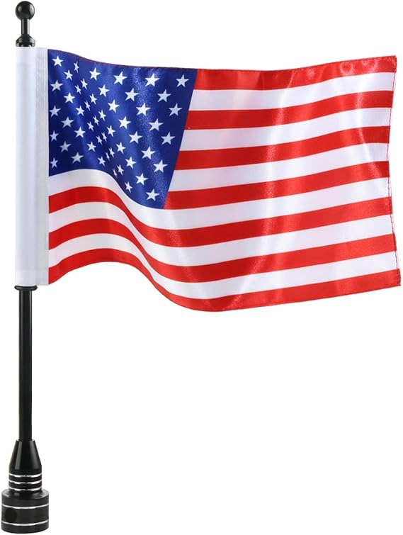 American Flag 6" x 10" Black Motorcycle FlagPole Mount for Harley Davidson Honda Suzuki Kawasaki Goldwing CB VTX CBR Yamaha Fits 1/2" Round Luggage Rack