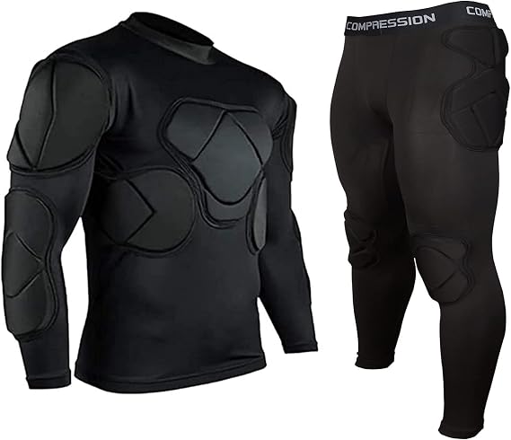 Body Safe Guard Padded Compression Shirts, Long Sleeve Shoulder Rib Chest Protector Suit for Football