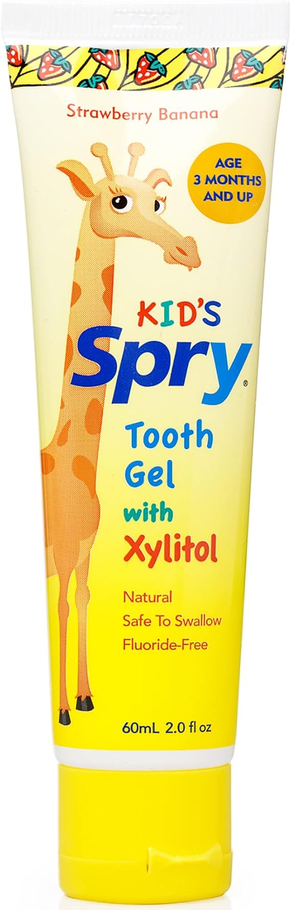 Spry Xylitol Baby Toothpaste, Natural Toddler Toothpaste, Fluoride Free Toothpaste for Kids, Xylitol Toothpaste for Kids Age 3 Months and Up, Tooth Gel Strawberry Banana 2 Fl Oz (Pack of 1)
