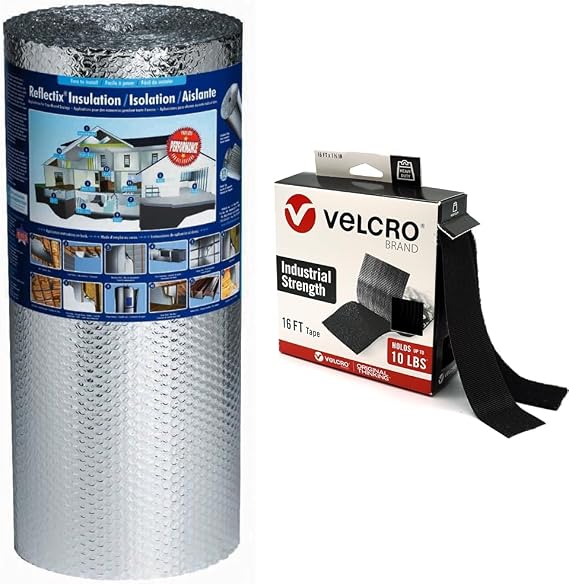 Reflectix 24-Inch by 25-Feet Bubble Pack Insulation and 16-Foot Velcro Brand Heavy Duty Tape, Black