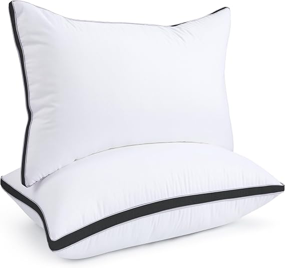 viewstar Bed Pillows Queen Size Set of 2, Firm Support Down Alternative Gusseted Pillows for Side, Back, or Stomach Sleepers, Black, 20x30