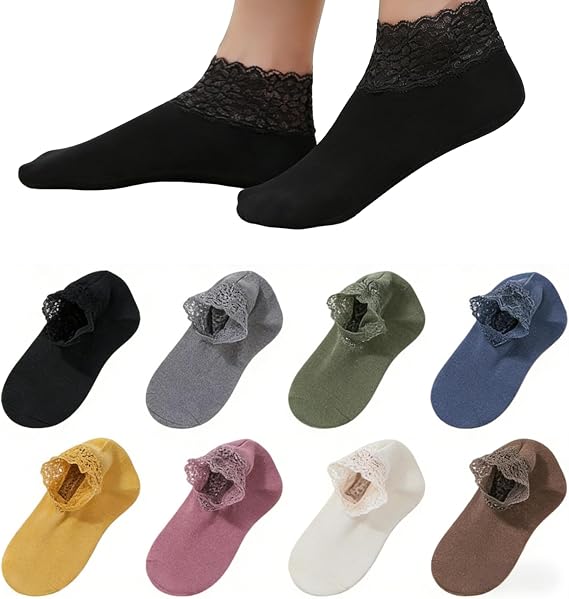 Women's Lace Warmer Socks - Elegant Ruffle Ankle Socks with Sheer Lace Trim for Fall Winter Warmth