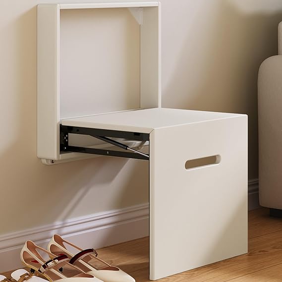 Wall Mounted Folding Chair, Shoe Bench Entryway, Wearable Chair Invisible Seat, Wall Mounted Folding Entryway Stool, White Hidden Shoe Bench