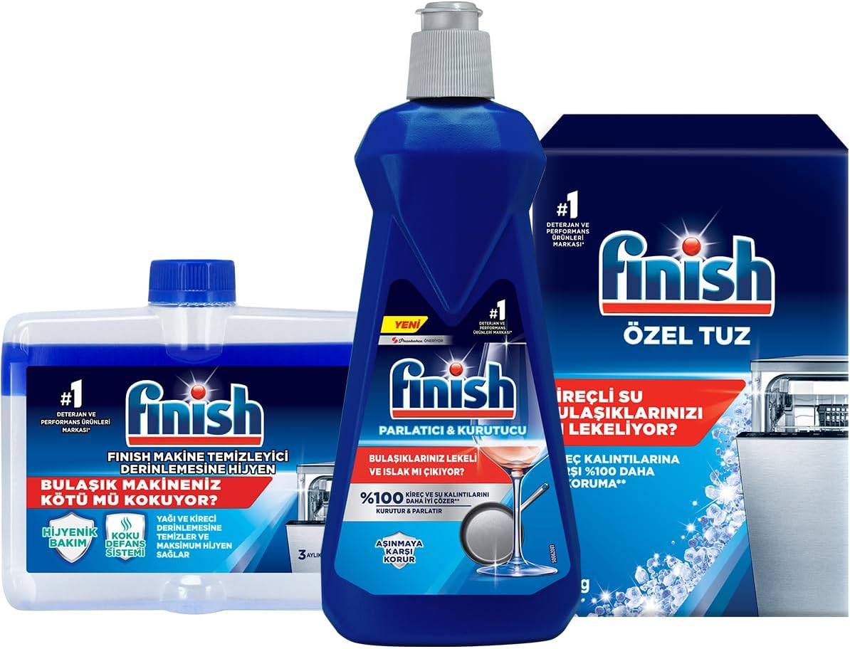 Finish Cleaning and Maintenance Set Brightener 400 ml  Machine Cleaner Liquid 250 ml  Salt 500 g