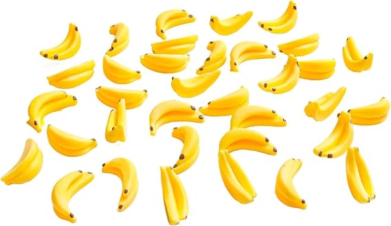 35Pcs Yellow Mini Bananas 1/12 Scale Banana Models Miniature Fruit Fake Fruits for House Kitchen Fairy Garden,Fruit for Miniature House Kitchen Fairy Garden Decor Dollhouse Accessories