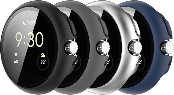 Screen Protector Compatible with Google Pixel Watch Case,Hard PC Anti-Scratch Bumper Protector Case Shock-Proof Bezel Protective Shell for Google Pixel Watch Cover,4PACKS