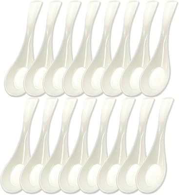 LELE LIFE 16Pcs Asian Soup Spoons, Chinese Japanese Soup Spoon for Ramen Pho Miso Dumpling Wonton Noodle Soba, Dishwasher Safe,White