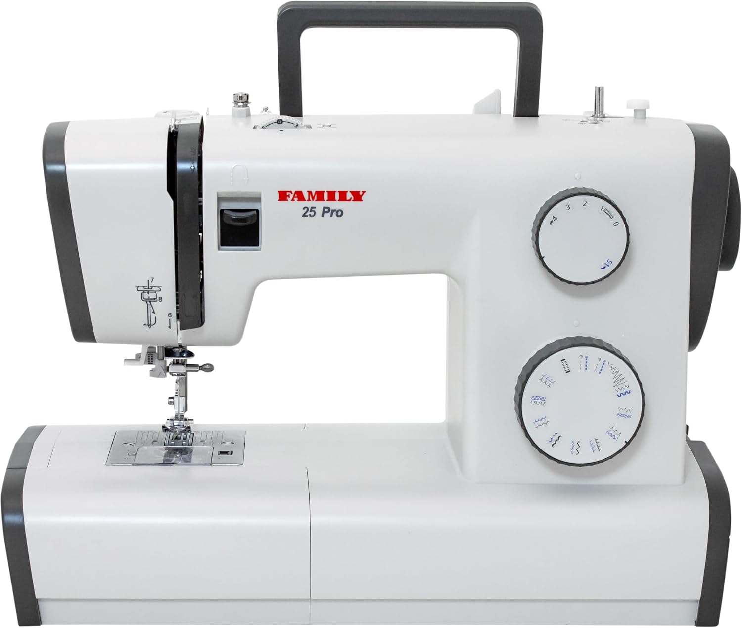 FAMILY 25| Sewing Machine for Beginners and Pros with Top Loading Bobbin Horizontal Rotary Hook, 100 Stitch Applications, 23 Built-in Stitches, Accessory Kit, Foot Pedal, Extension Table