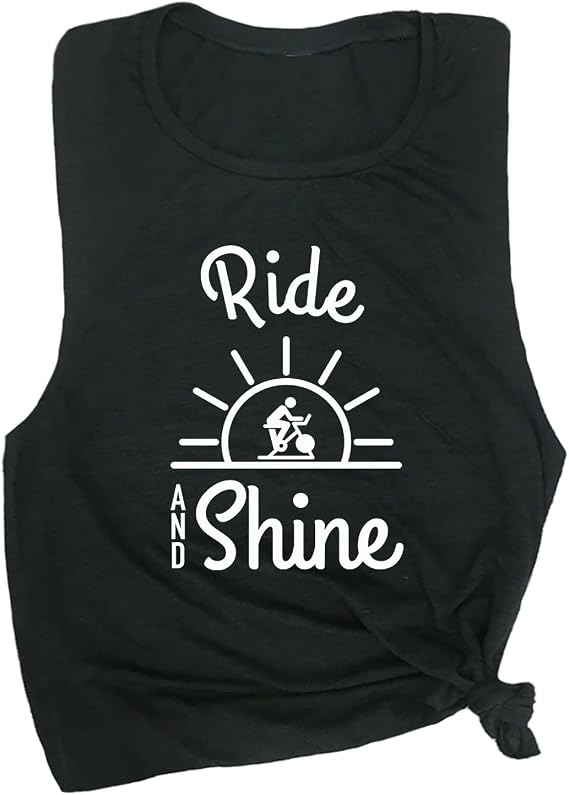 Ride and Shine Women's Workout Muscle Tee - Sleeveless Active Wear, Yoga, Gym Top for Cycling - Comfortable Workout Tank Top