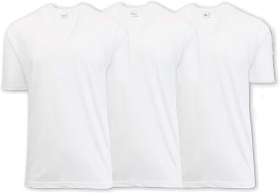 BYC Men's 3-Pack Premium White Cotton V-Neck Shorts Sleeve T-Shirts