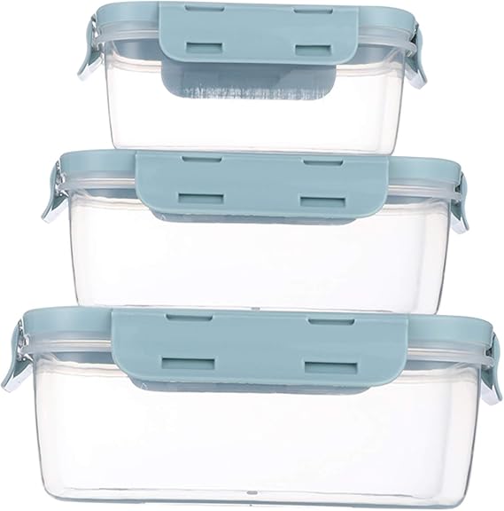 Food Storage with Airtight Lids - Meal and Lunch Containers - Stackable Microwave Safe (Blue)
