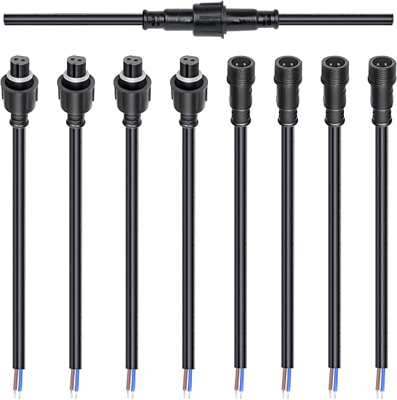 MAD OWL 2-Pin Waterproof LED Wire Connector Kit, 16 AWG 11inch/28cm Male Female Connectors with Tin Plated Joint for Various Waterproof Wires DIY (4 Set Black)