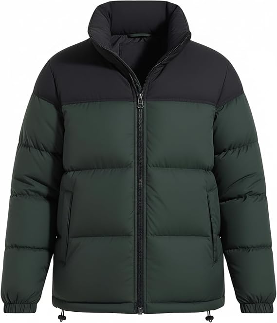 Men's Puffer Jacket Thickened Winter Coat Warm Stand Collar Color Block Zip Up Jacket Ski Bubble Coat
