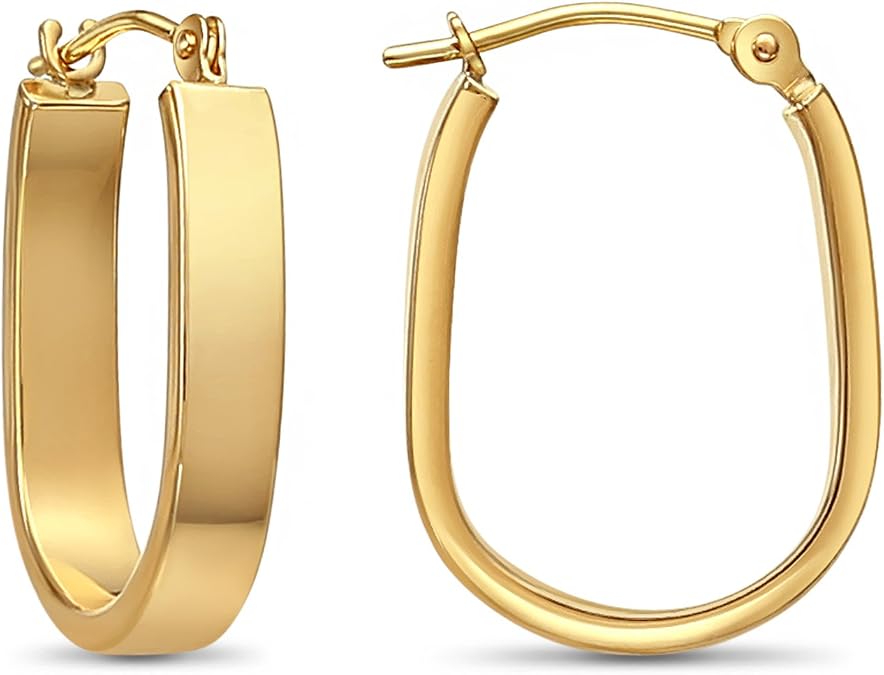 TILO JEWELRY 14k White Gold Small Rectangular Tube U-Shape Hoop Earrings