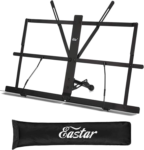 Eastar ESMF-3 Tabletop Music Stand for Sheet Music (Black) | Table Top Desktop Book Stand Folding Portable Sheet Music Stand Adjustable Travel Music Holder Lightweight with Carrying Bag